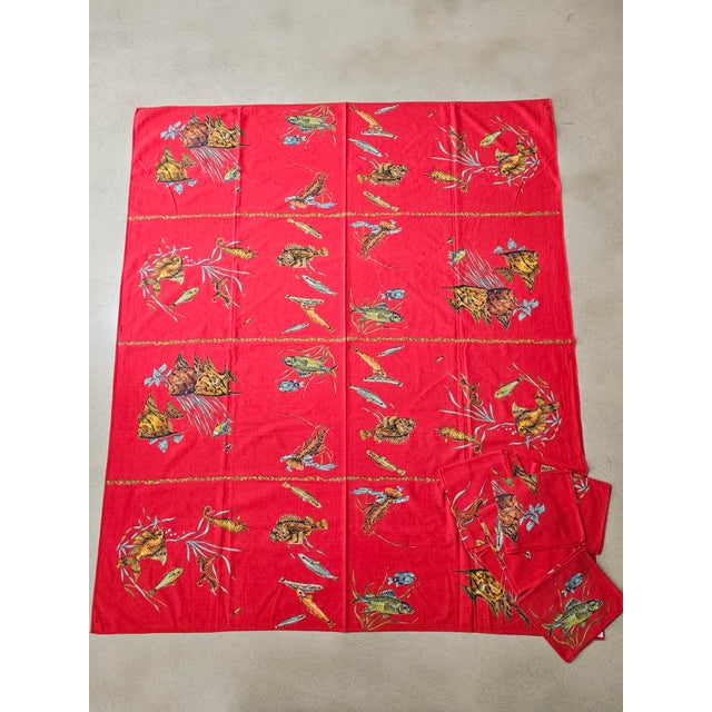 Vintage Marine Print Cotton Tablecloth and Napkins from Lintala, 1970s, Set of 9 For Sale - Image 11 of 11