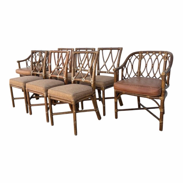 Contemporary Vintage McGuire Rattan Cross Hatch Dining Chairs - Set of 8 For Sale - Image 3 of 12