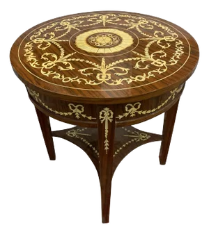 Round Neoclassical Revival Style Two-Tier Side Table With Excellent Hand-Painted Details