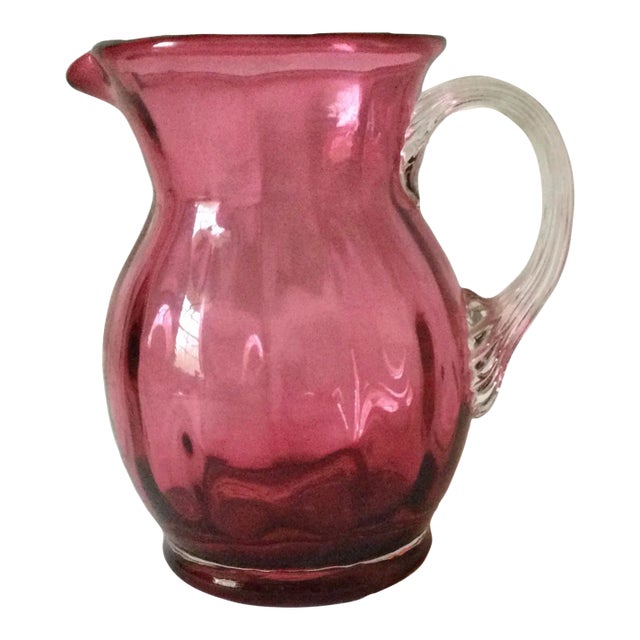 Vintage Hand Blown Cranberry Glass Pitcher/Jug For Sale