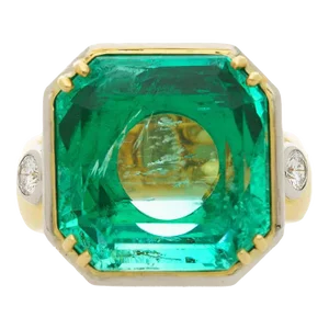 Vintage 22.18 Carat Colombian Emerald Bezel 18k Gold Ring Size 7.5