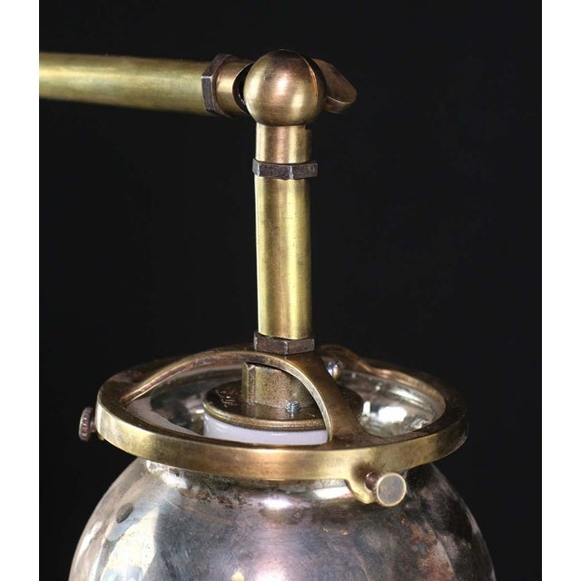 1910s X-Ray Glass Brass Pole Double Down Pendant Light For Sale - Image 6 of 12
