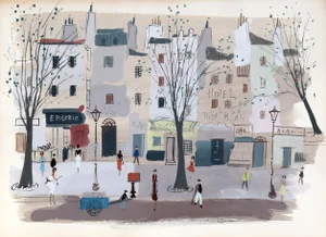 Cityscape 2, Charles Levier Watercolor on Paper, Unsigned