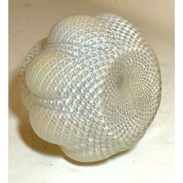 Antique Hand Blown Kralik Bohemian Studio Pressed White Iridescent Glass Vase For Sale - Image 4 of 12