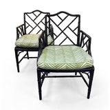 Mid Century Chinese Chippendale Chairs With Quadrille Fabric Cushions, a Pair For Sale