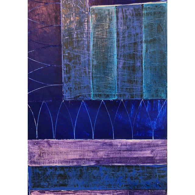 Joan Kahn, Joan Kahn Indigo Denim Blue Color Abstract Expressionist Modernist Oil Painting, c.1980's For Sale - Image 14 of 14