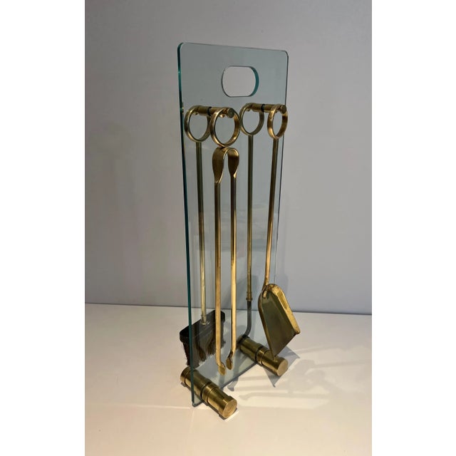 Glass and Brass Design Fireplace Tools - 5 Pieces For Sale - Image 4 of 13