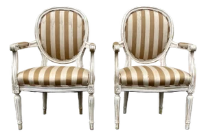 Antique French Louis XVI Style Painted Fauteuil Armchairs - a Pair