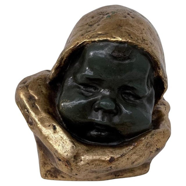 Art Deco Baby Head Sculpture by C Van Wijk, 1930s For Sale - Image 9 of 9