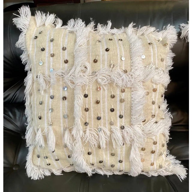 1990s Boho Chic Moroccan Wool White Wedding Pillow, a Pair For Sale - Image 5 of 7