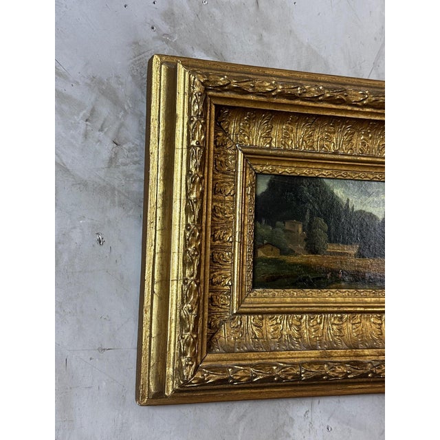 A charming oil on canvas dating from around 1900, depicting a peaceful landscape in a romantic and intimate style. This...