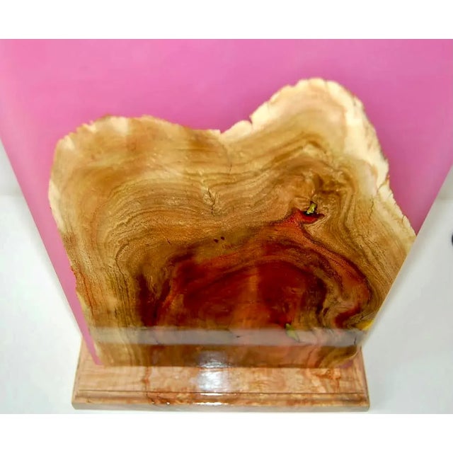 Swank Lighting Orchid Pink Resin and Carob Burl Wood Console Table Lamp For Sale - Image 4 of 13