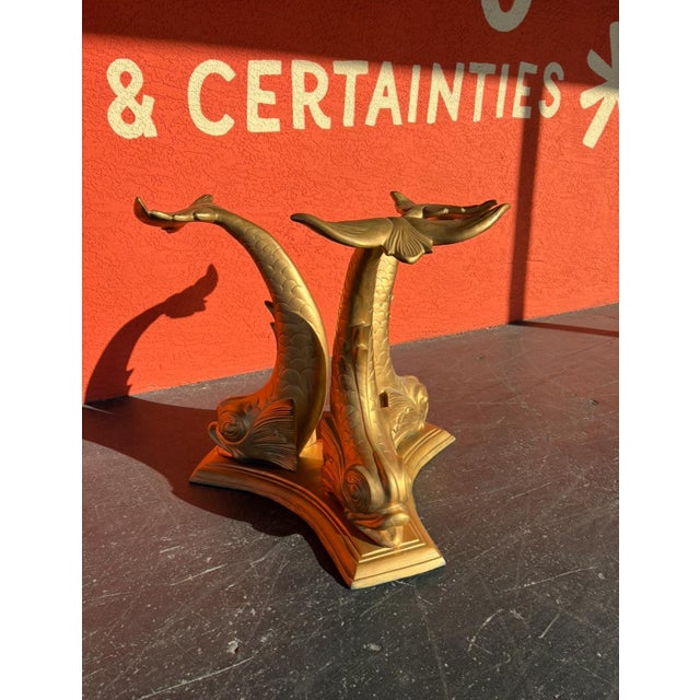 Hollywood Regency Solid Brass Dolphin Dining Table For Sale - Image 12 of 12