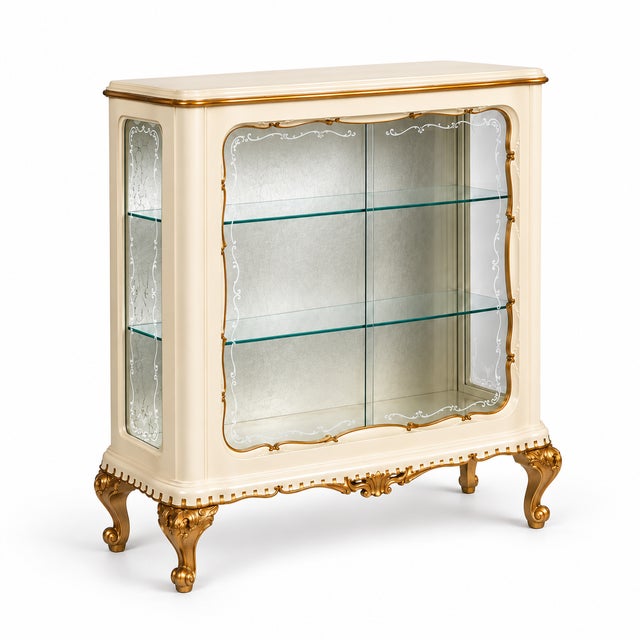 Baroque Venetian Ivory Lacquered and Gilt Display Cabinet attributed to Fratelli Testolini from Testolini & Salviati, 1930s For Sale - Image 3 of 11