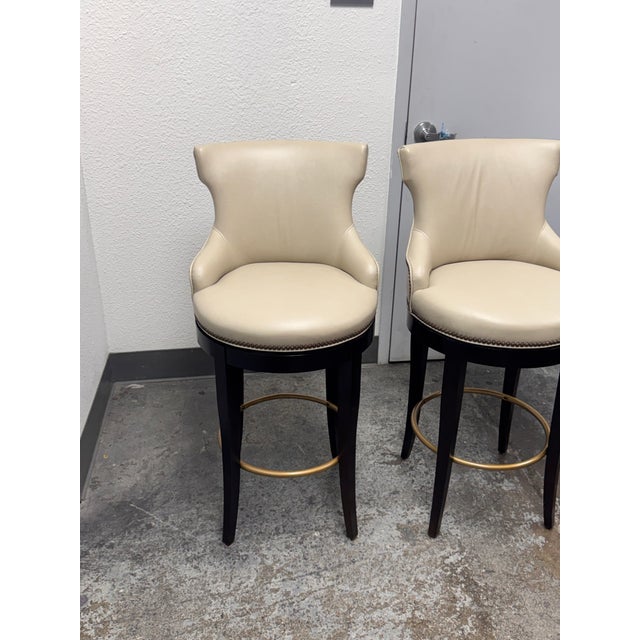 Century Furniture Century Furniture Tracy Swivel Leather Barstools, Pair For Sale - Image 4 of 12
