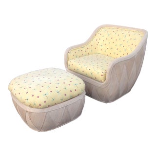 Unique Deco Rattan Armchair & Ottoman by Ficks Reed For Sale