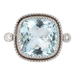 14k Gold Ring With 4.25ct Aquamarine & Diamonds Size 6.5 For Sale