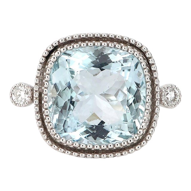 14k Gold Ring With 4.25ct Aquamarine & Diamonds Size 6.5 For Sale