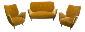 Isa Bergamo, Italian Mid-Century Modern, Bronze, Camel Mohair, Sofa Set, 1950s