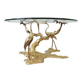 1970s Vintage Willy Daro Brass Crane Coffee Table For Sale