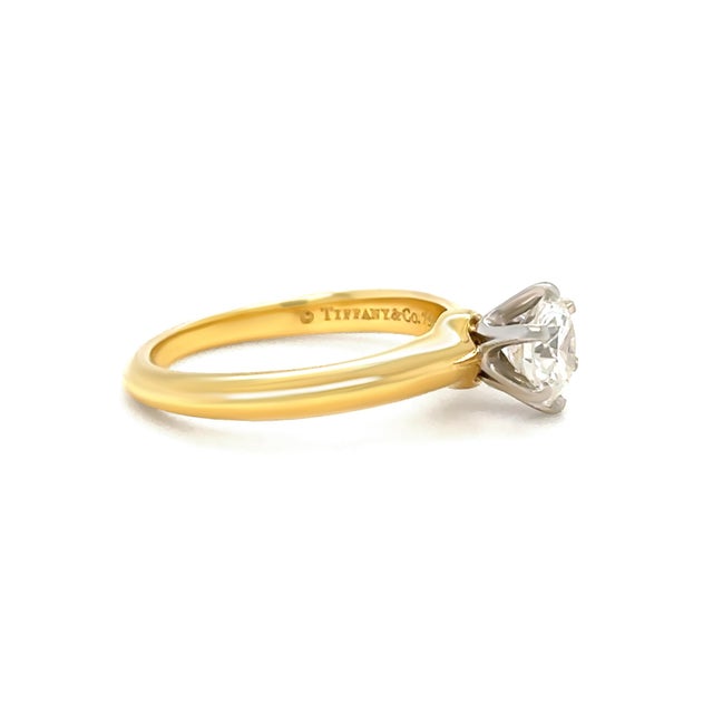 Contemporary Tiffany & Co. 18ct Yellow Gold Diamond Engagement Ring 0.78ct 3.7g, Size 4.75 For Sale - Image 3 of 9