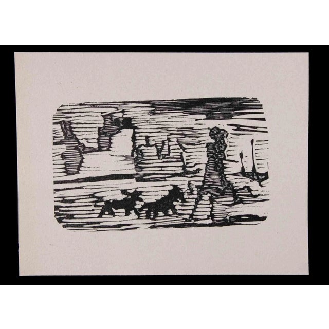 The Walk is an original Linocut Print realized by Mino Maccari in 1951. Very Good condition. No Signature. Mino Maccari...