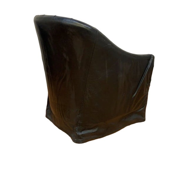 Vintage Mario Bellini Style Custom Fitted Black Italian Draped Leather Barrel Back Club Chairs by Niedermaier - Pair Chic...