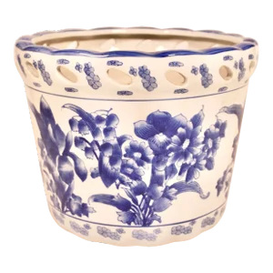 Large Mid Century Asian Ceramic Blue and White Planter