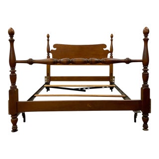 Vintage Full Size Mahogany Duncan Phyfe Style Traditional Low Poster Bed Frame For Sale
