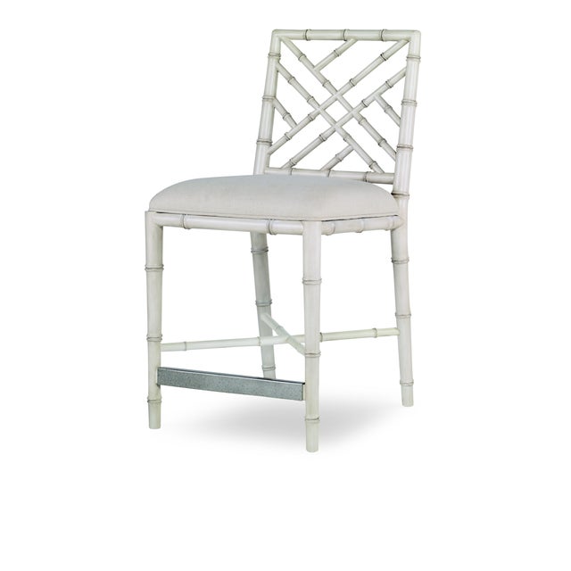 Transitional Century Furniture Brighton Bamboo Counter Stool, Antique White/Flax For Sale - Image 3 of 3