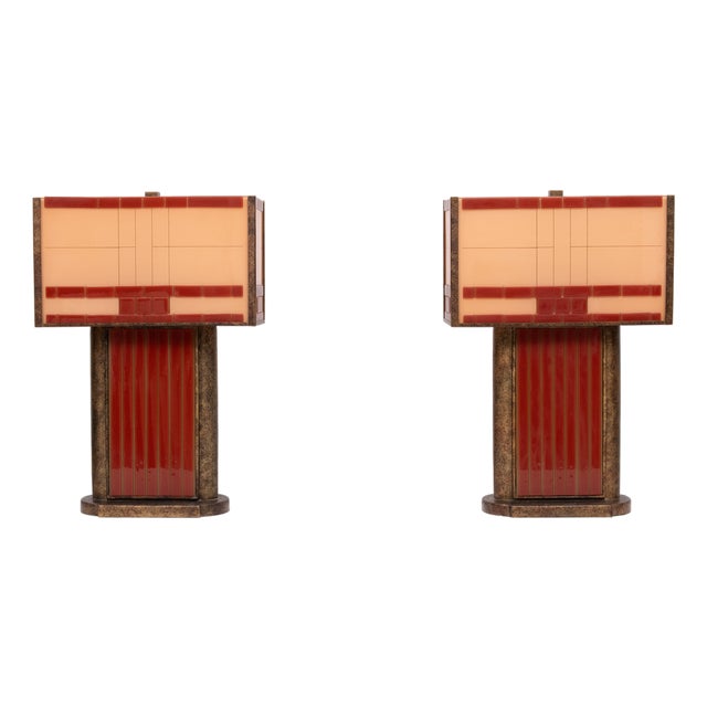Art Deco Cut Glass Table Lamps, 1990, Set of 2 For Sale