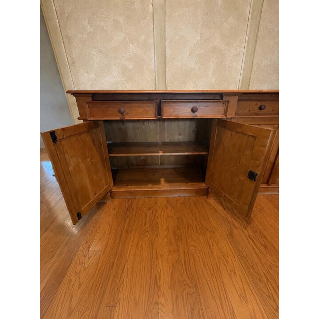 Antique Long Pine Buffet For Sale - Image 4 of 8