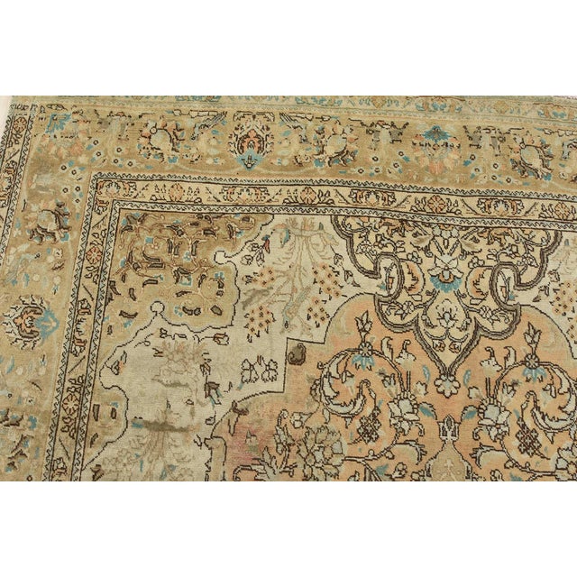 Textile Tabriz Rug 8′ X 11’8” Peach Wool Vintage Distressed Hand-Knotted Carpet For Sale - Image 7 of 15