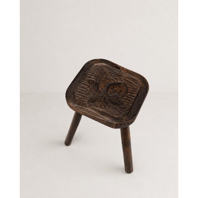 Rustic Vintage Oak Three-Legged Stool, 1950s For Sale - Image 3 of 8