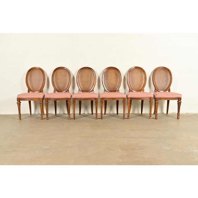 French Drexel French Regency Louis XVI Carved Walnut Cane Back Dining Chairs | Set of Six For Sale - Image 3 of 14