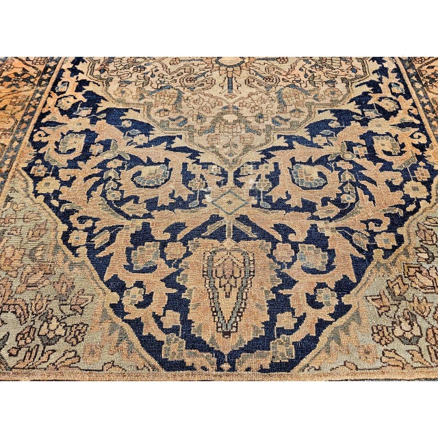 19th Century Persian Farahan Sarouk Rug, Hand-Knotted Wool, Floral Medallion Pattern, Ivory & Navy, 5x6 For Sale - Image 15 of 18