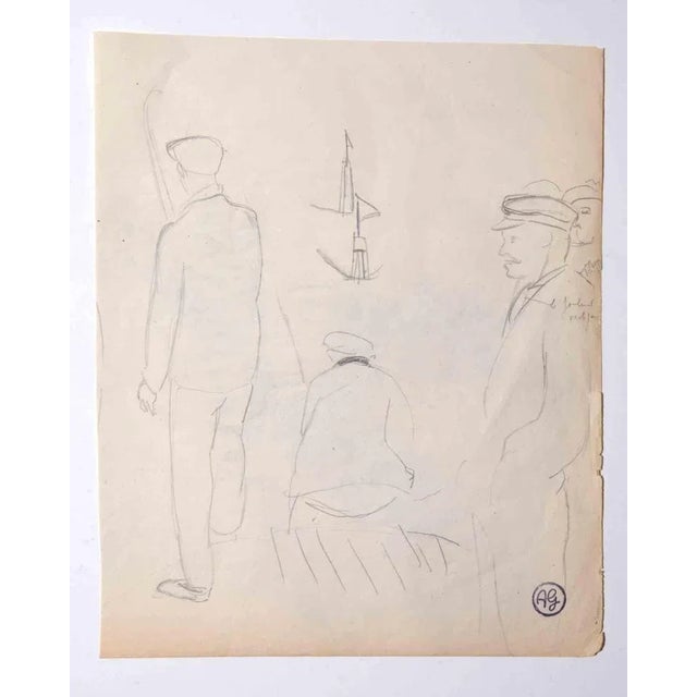 Workers is an original Pencil Drawing realized by an artist of mid-20th century. Good condition on cream colored paper....