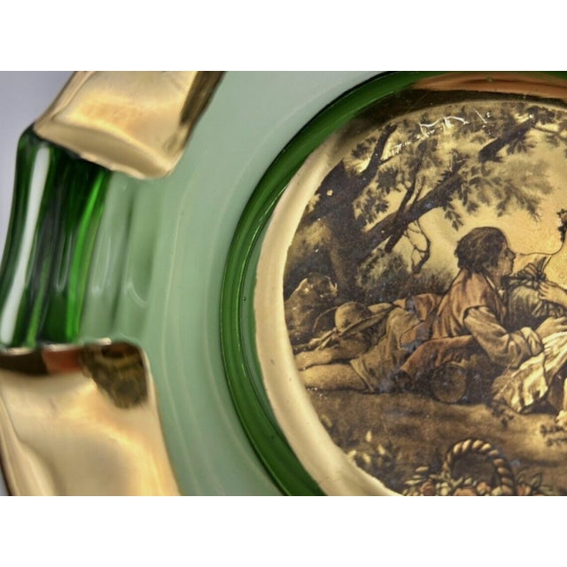 Vintage Italian Romeo & Juliet Ashtray Trinket Dish Green Glass With Gold 1950 For Sale In New York - Image 6 of 12
