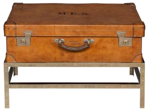 English Leather Trunk on Metal Stand, 1910s