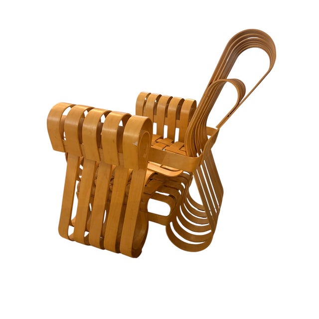 Wood Vintage 1993 Frank Gehry for Knoll Power Play Woven Lounge Chair and Ottoman For Sale - Image 7 of 18