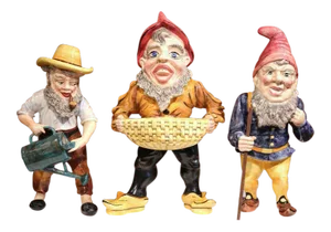 Mid-Century French Hand-Painted Barbotine Gnomes Figurines - Set of 3