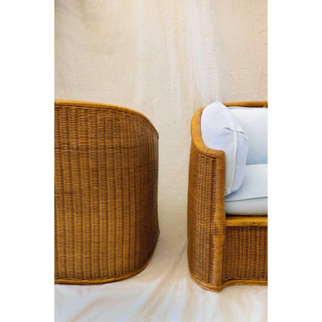 Blue Woven Wicker Armchairs attributed to Vivai Del Sud, 1970s, Set of 2 For Sale - Image 8 of 10