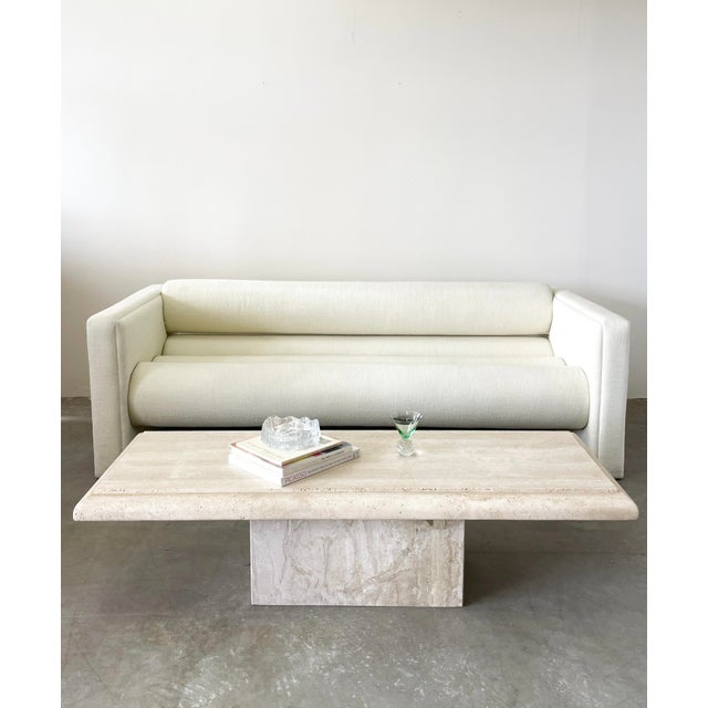 Afra & Tobia Scarpa Vintage 80s Postmodern Off White Boucle Bolster Sofa For Sale - Image 4 of 10