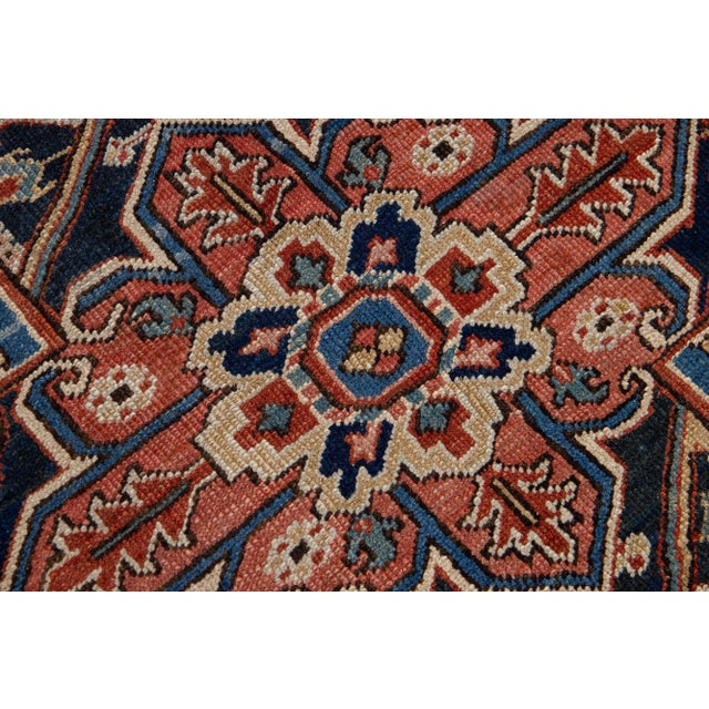 Rust Antique Persian Heriz Handmade Wool Rug With Medallion Design For Sale - Image 9 of 11