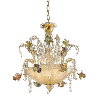 21st Century Transparent and Gold Floral Chandelier in Murano Glass For Sale