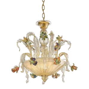21st Century Transparent and Gold Floral Chandelier in Murano Glass