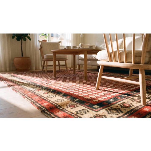Textile 1880s Red Checkerboard W. Antique Persian Kurdish Rug 3'9"x6'10" Handknotted Wool Carpet For Sale - Image 7 of 9