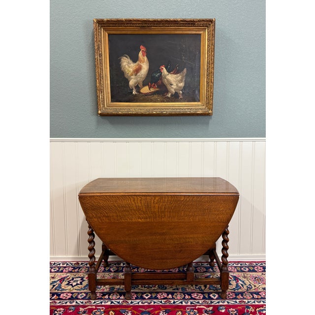 Antique English Large Table Drop Leaf Gateleg Barley Twist Oak Oval C. 1920-30s For Sale - Image 4 of 18