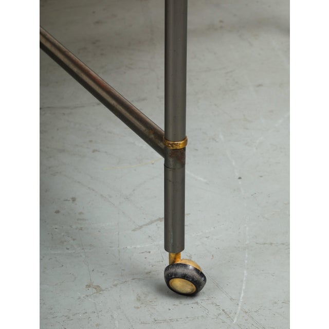 Midcentury Bronze 2-Piece Dining Tables on Casters With Travertine Tops For Sale - Image 9 of 12