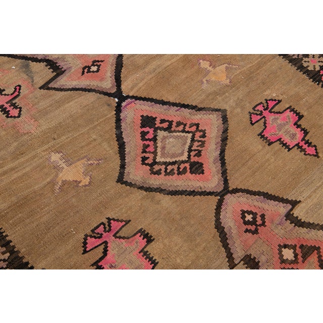 Textile 1960s Vintage Turkish Kilim Tan Handmade Tribal Wool Rug For Sale - Image 7 of 10